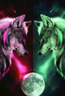 双狼对月图