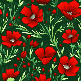 红色罂粟花卉图案背景