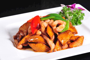 美味杏鲍菇炒松板肉