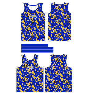 蓝黄花卉图案背心设计稿