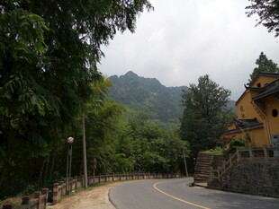 山间蜿蜒公路旁的小屋