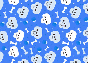 蓝色背景的骷髅骨头图案