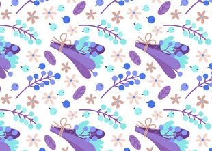 紫色花卉图案无缝背景图