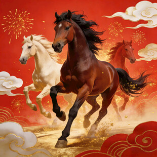 双马奔腾贺岁图