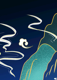 中式山水抽象线条插画