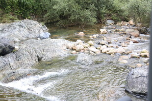 山间溪流潺潺 岩石相伴