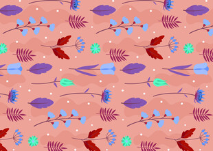 粉色底多彩叶子花卉图案