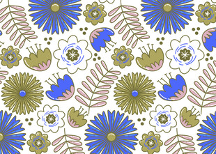 蓝绿花卉图案无缝背景