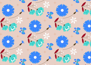 蓝色花卉图案布料纹理