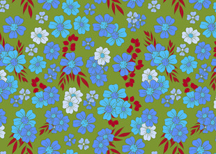 蓝白花朵绿色背景图案