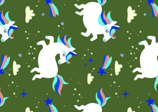 独角兽图案的绿色背景布料