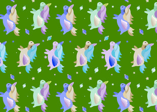 多彩飞鸟绿色背景图案