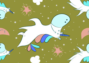 飞翔的幽灵鲸鱼插画