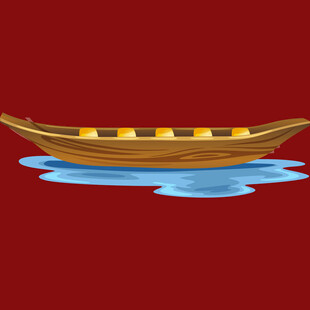 传统木船在红色背景中