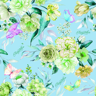 清新蓝底花卉水彩图案