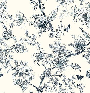 蓝白花卉蝴蝶图案纹理