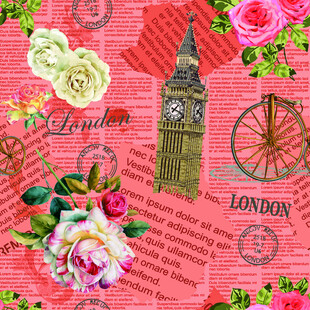 伦敦风情复古花卉拼贴画