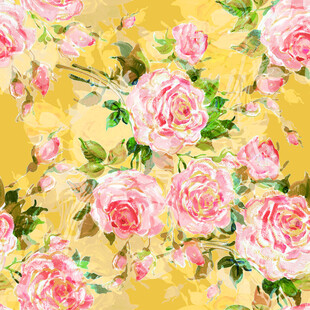 黄色背景粉色玫瑰花卉图