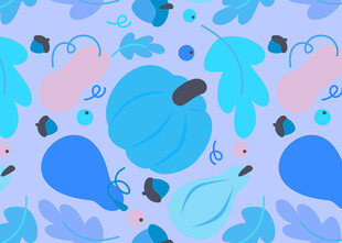 梦幻蓝粉系植物图案背景