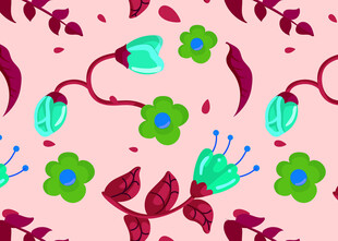 粉色背景手绘花卉图案