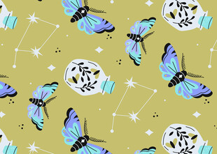 梦幻蝴蝶与星球图案背景