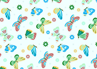 多彩蝴蝶花卉图案背景