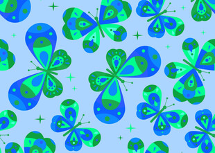 蓝底多彩蝴蝶图案背景