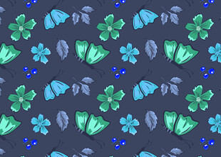 蓝绿花卉几何图案背景