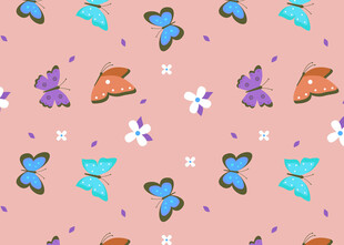 蝴蝶花卉图案的多彩平铺背景