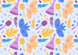 多彩花卉飞鸟水彩图案