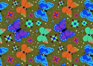 多彩蝴蝶花卉图案背景