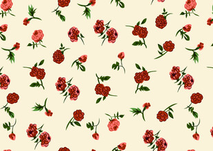 复古风红玫瑰花卉图案