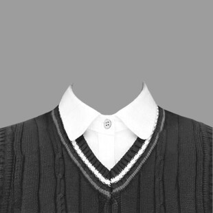 黑色针织衫配白色衬衫领