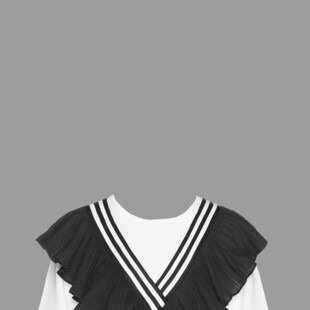 黑白荷叶边拼接上衣