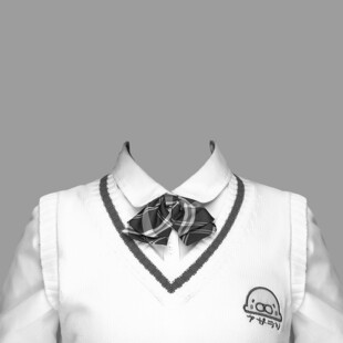 白色校服上衣配格子领结