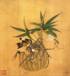 墨竹图绘花鸟相伴意韵浓