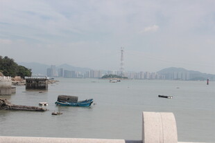 海滨港口船只远景图