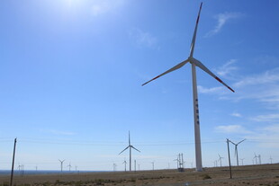 蓝天之下的风力发电机组