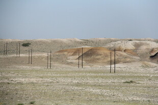 广袤荒漠中的电线杆景观