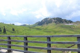 山间绿茵与木栏风景