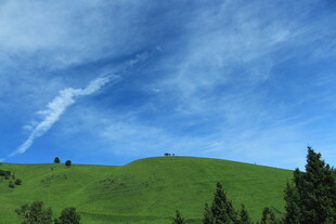 翠绿山坡上的蓝天白云