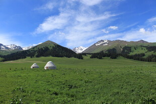 草原上的蒙古包与远山
