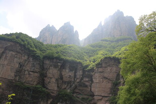 壮丽山峰与葱郁植被景观