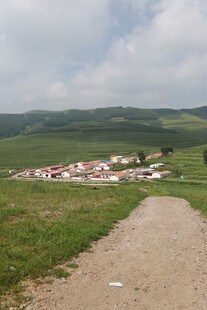 乡村土路旁的宁静村落