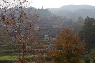 山间村落秋景图