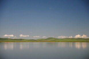 宁静湖面与远处绿意风光