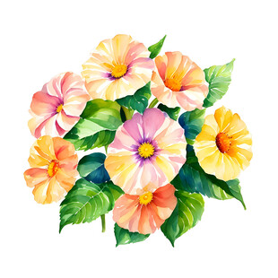 水彩绘多彩牵牛花