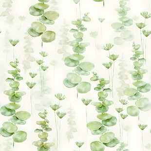 清新绿叶水彩无缝背景图