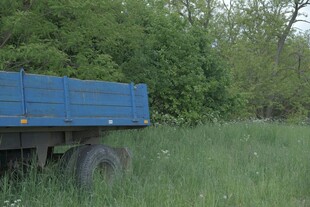 野外停放的蓝色货车车厢