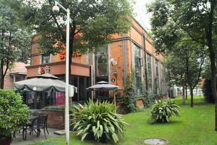 庭院绿植环绕的红砖建筑